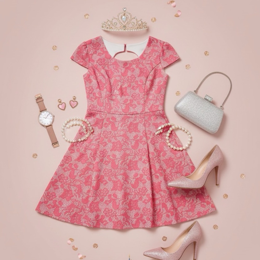 Enfocus Studio Pink‎ Lace Dress Vintage Beautiful Princess 50s Housewife Chic